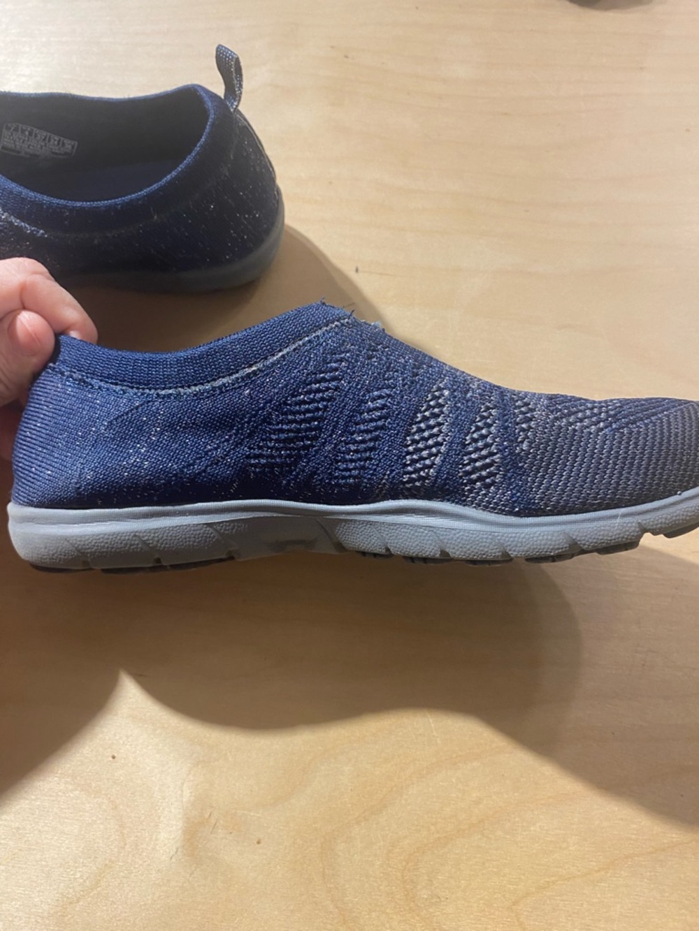 Skechers Navy Blue Slip-On Knit Sneakers 7 (Box 1) - Picture 4 of 13